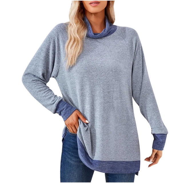 Yuyuzo Fall Tops pour Femmes Manches Longues Stand Col Côté Divisé Pull-Overs Lâches Chemises de Mode