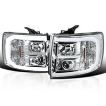Spec-D Tuning Chrome LED Light Tube Projector Headlights Compatible with 2007-2013 Chevy Silverado 1500 2500HD 3500HD, Left   Right Pair Headlamps Assembly