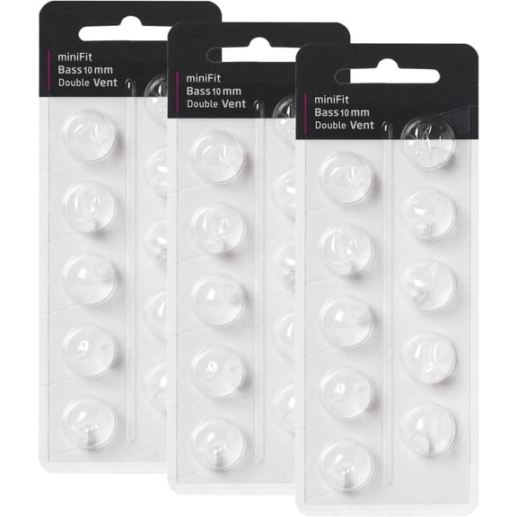 KOKCOOL Double Vent 10mm 3 packs/ 30pcs Hearing Aid Domes for Oticon Minifit, Minifit Double Vent Bass Domes for Oticon Replacements