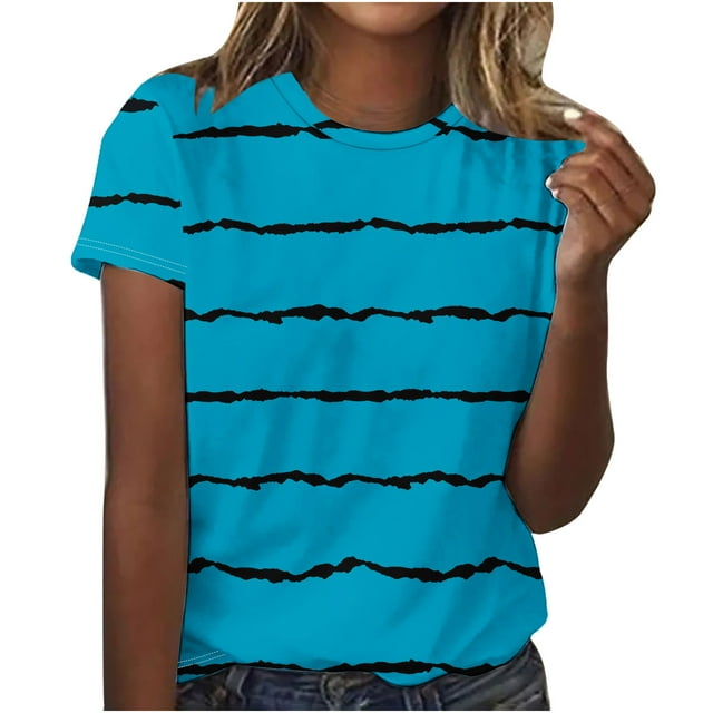 Blouse à Manches Courtes Imprimée pour Femmes, T-Shirt Décontracté à Col Rond, Haut Confortable et Élégant pour Usage Quotidien, Travail, Voyage et Sorties Décontractées