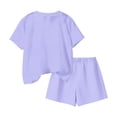 thumbnail image 4 of Amidoa Girls 2 Piece Outfits Summer Clothes Floral Print Short Sleeve Cute T-Shirt and Shorts Casual Kids Clothing Sets,Purple Size 9, 4 of 6