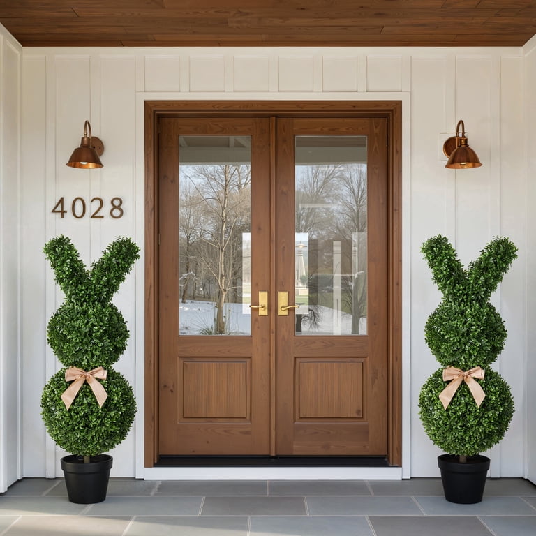 DR.Planzen 2 Pack 36'' Artificial Boxwood Easter Bunny Topiary