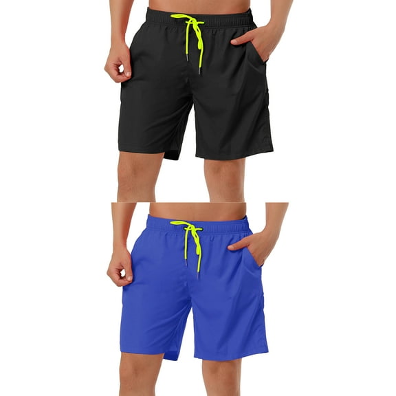 NOMADIC NOOK Men's Drawstring Waist Surfing Solid Color Swimwear Beach Board Shorts 2 Pack