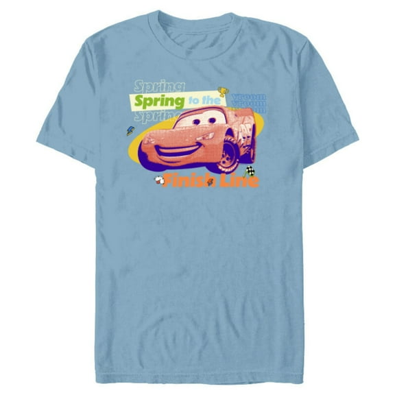 Disney and Pixar’s Cars Lightning Spring to the Finish Line - Short Sleeve Blended T-Shirt for Adults - Customized-Ocean Blue
