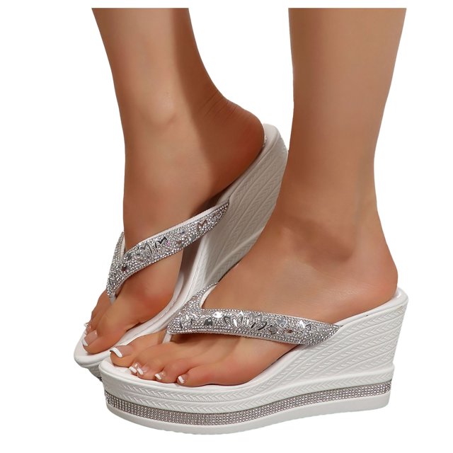 Dakaela Women's Platform Flip Flop Rhinestones Arch Support Summer Thong Sandals Soft Cushion Slippers