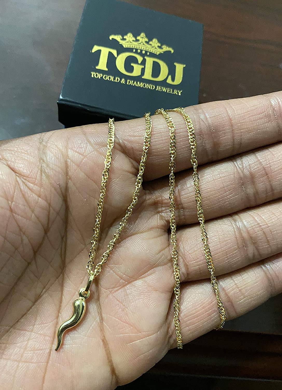 Solid 14K Gold Flat Open Wheat Chain Cornicello Italian Horn Pendant Necklace - Choose Chain Length and Width (Flat Open Wheat - 2mm, 20.0 Inches)