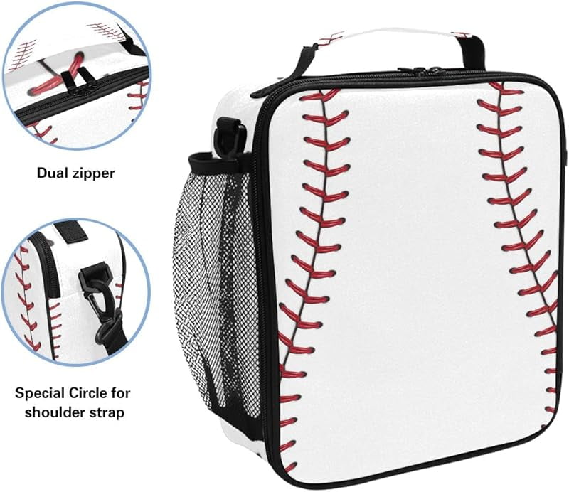 Lunch Box Bag Baseball Lace Sport Lunchbox Insulated Thermal Cooler Ice Adjustable Shoulder Strap for Women Men