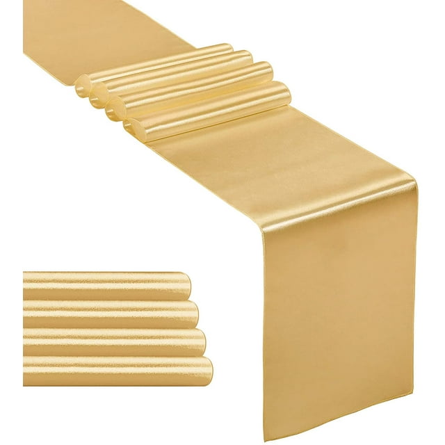 1-Pack Satin Table Runner Light Gold 12 x 108 inches Long, Table Runners for Wedding, Birthday Parties, Banquets Decorations(1 Pack, 12x108 Inch, Light Gold)