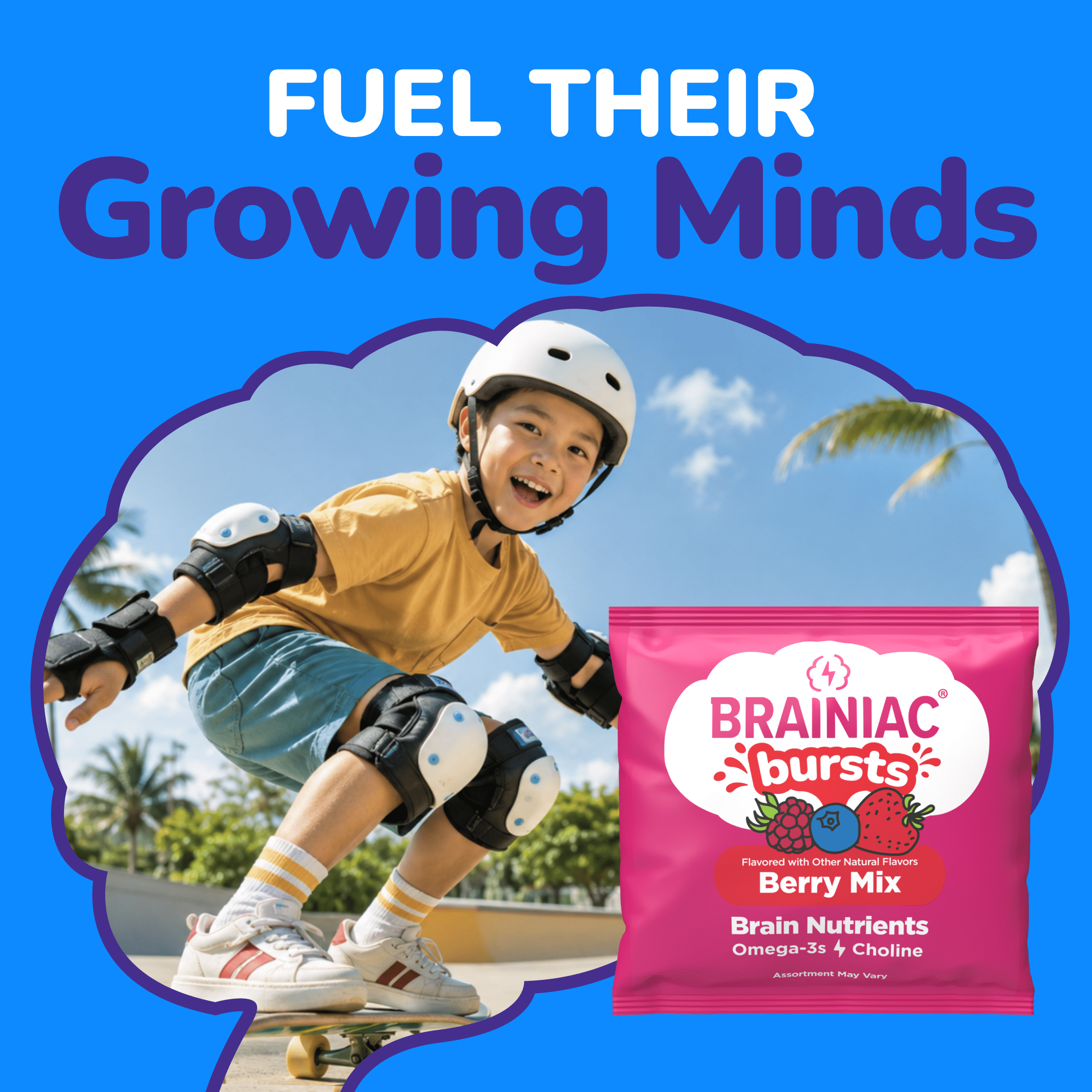 Brainiac Bursts Fruit Snacks with BrainPack, Berry Mix, 20 Count