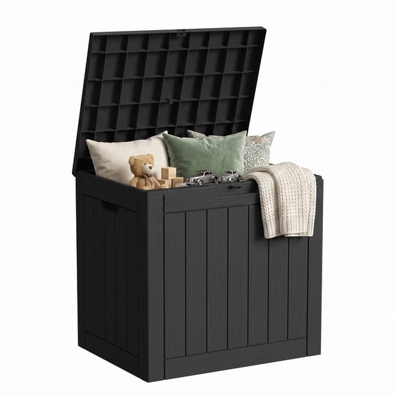 Yardgrace 35 Gallon Deck Box, Resin Outdoor Storage Box, Weatherproof Patio Storage Bin Container for Outside and Patio Furniture, Black