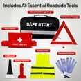 thumbnail image 3 of Safe Start Car Emergency Kit - Car Safety Kit with First Aid, Safety Hammer, Reflectors, Gloves, Ice Shovel - Compact Roadside Tool Kit for Repairs, Snow, Accidents - Protect Your Family on the Road, 3 of 7