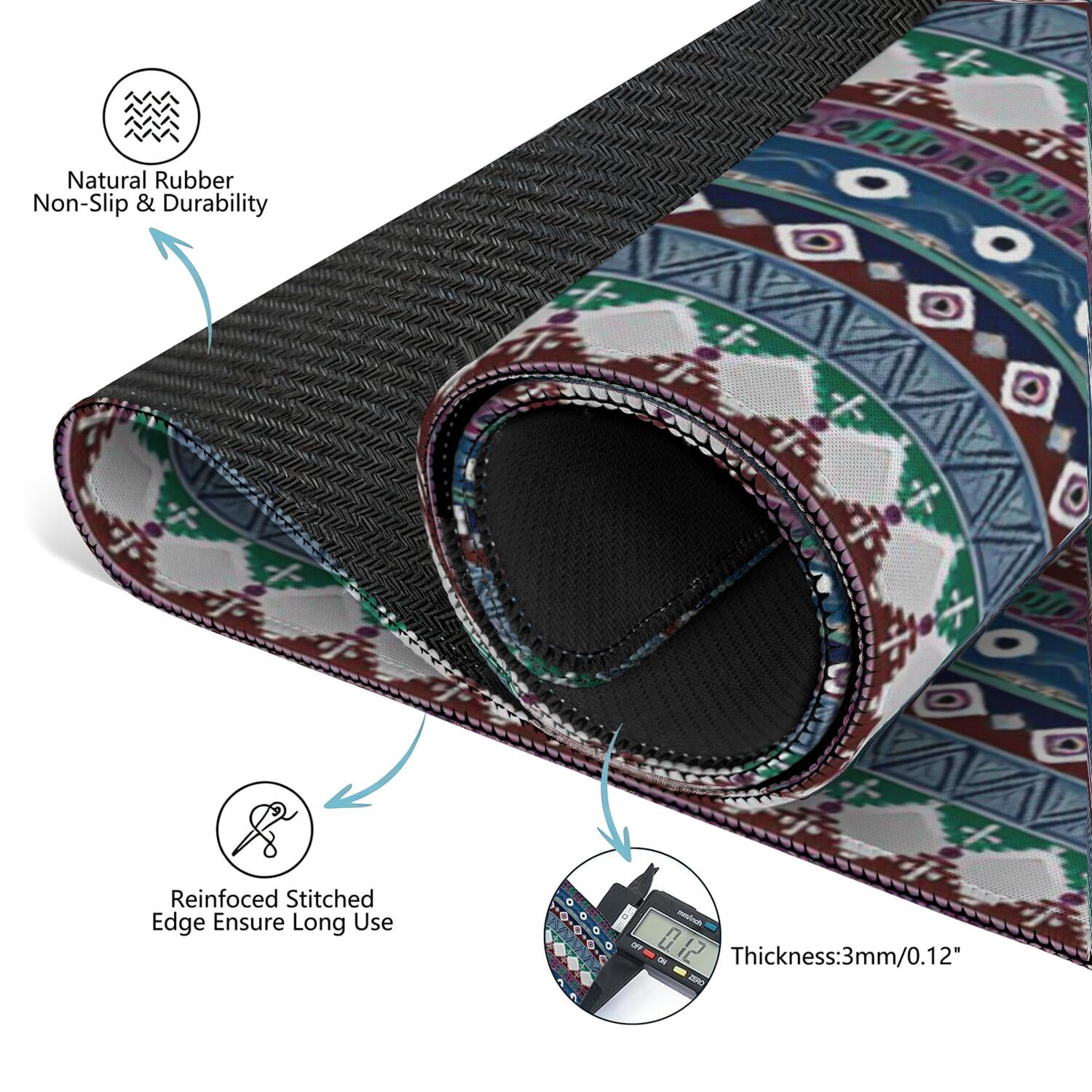 Extra Large Boho Pattern Anti-Slip Playing Surface 31.5 Inch Square Rubber Mahjong Mat with Noise Reduction for Chinese Tiles and Family Game Nights