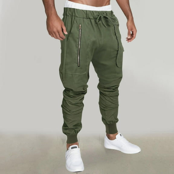 WNEGSTG Mens Sweatpants Casual Sports Pants Classic Three Zipper Pocket Tie Rope Elastic Foot