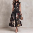 thumbnail image 2 of KLHDSF Elegant Dresses For Women Sleeveless Floral Print High Waist Flared Midi Summer Dress Black L, 2 of 5
