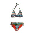 thumbnail image 1 of Jessica Simpson - Bikini de 2 piezas con lazo lateral halter y anillo para mujer, multicolor M Jessica Simpson Bikini, 1 of 2