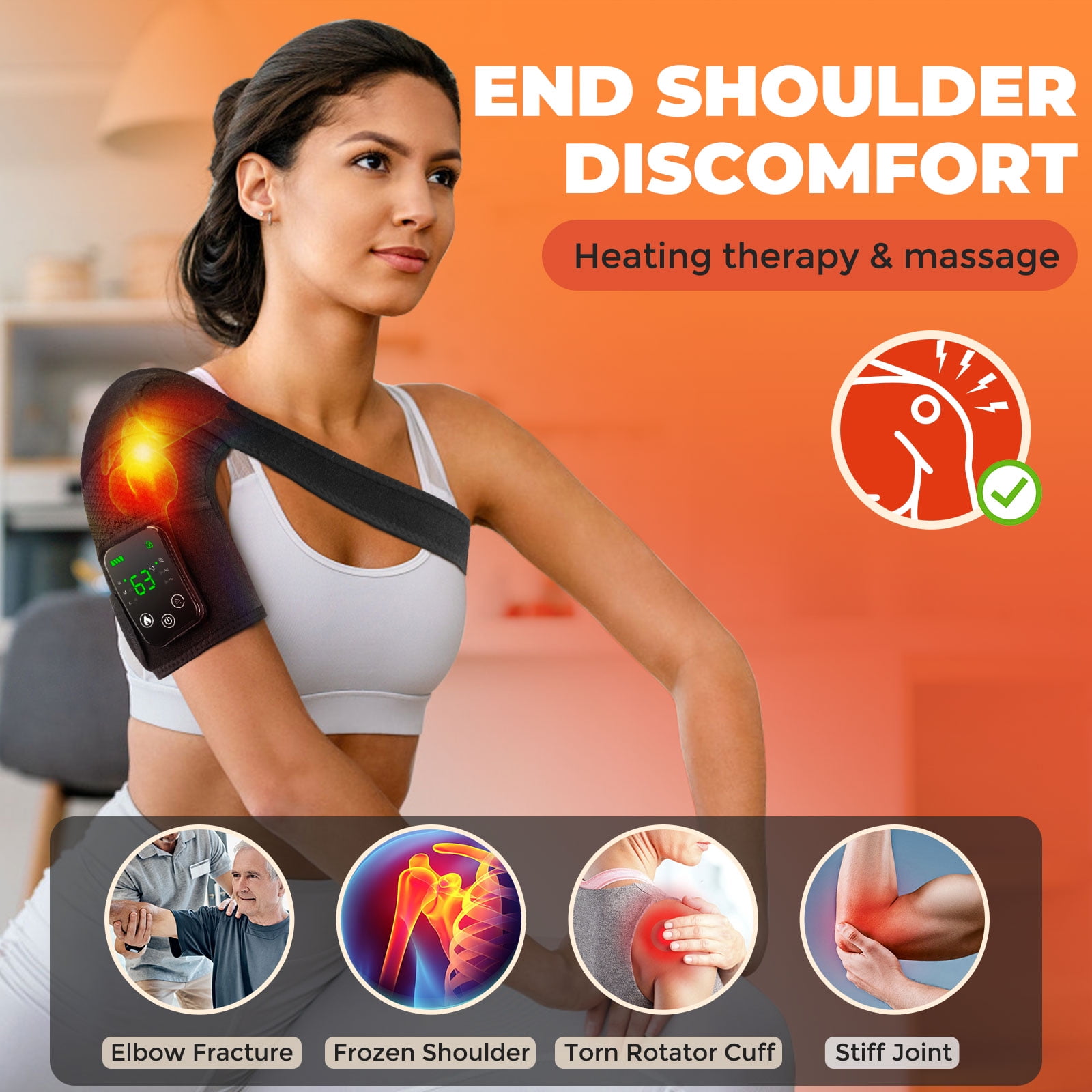 Cordless Heated Knee Massager with Heat and Vibration, 3 in 1 Shoudler Knee Heating Pad, Knee Brace Wrap Heating Pad for Knee Shoulder Elbow Stress Relax(Black)