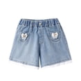 thumbnail image 2 of Ruyang Tween Girls Distressed Raw Hem Denim Shorts Teen Girls Elastic Waist Straight Leg Jean Shorts Kids Y2k Summer Denim Shorts, 2 of 5