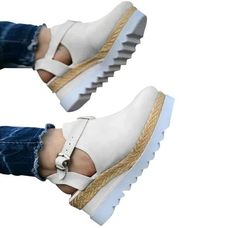 

Women s Fashion Platform T-Shaped Design Casual Sandles Wedges Comfy Thick Soft Sole Summer Beach Slippers Shoes 39 White