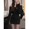 thumbnail image 3 of Vestido de punto Vintage de una pieza para mujer, elegante con hombros descubiertos minivestido, moda Coreana de diseñador, Y2k, para fiesta, invierno, 2024, 3 of 5
