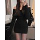 thumbnail image 3 of Vestido de punto Vintage de una pieza para mujer, elegante con hombros descubiertos minivestido, moda Coreana de diseñador, Y2k, para fiesta, invierno, 2024, 3 of 5