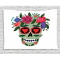 thumbnail image 1 of Sugar Skull Tapestry, Smiling Skull Figure Wearing Floral Wreath Image Mexican Tradition Concept, Wall Hanging for Bedroom Living Room Dorm Decor, 80W X 60L Inches, Multicolor, by Ambesonne, 1 of 2