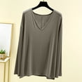 thumbnail image 2 of MeetoTime Chemises à Manches Longues Col en V pour Femmes Hauts Confortables Amples Couleur Unie Hauts de Détente Pull, 2 of 7
