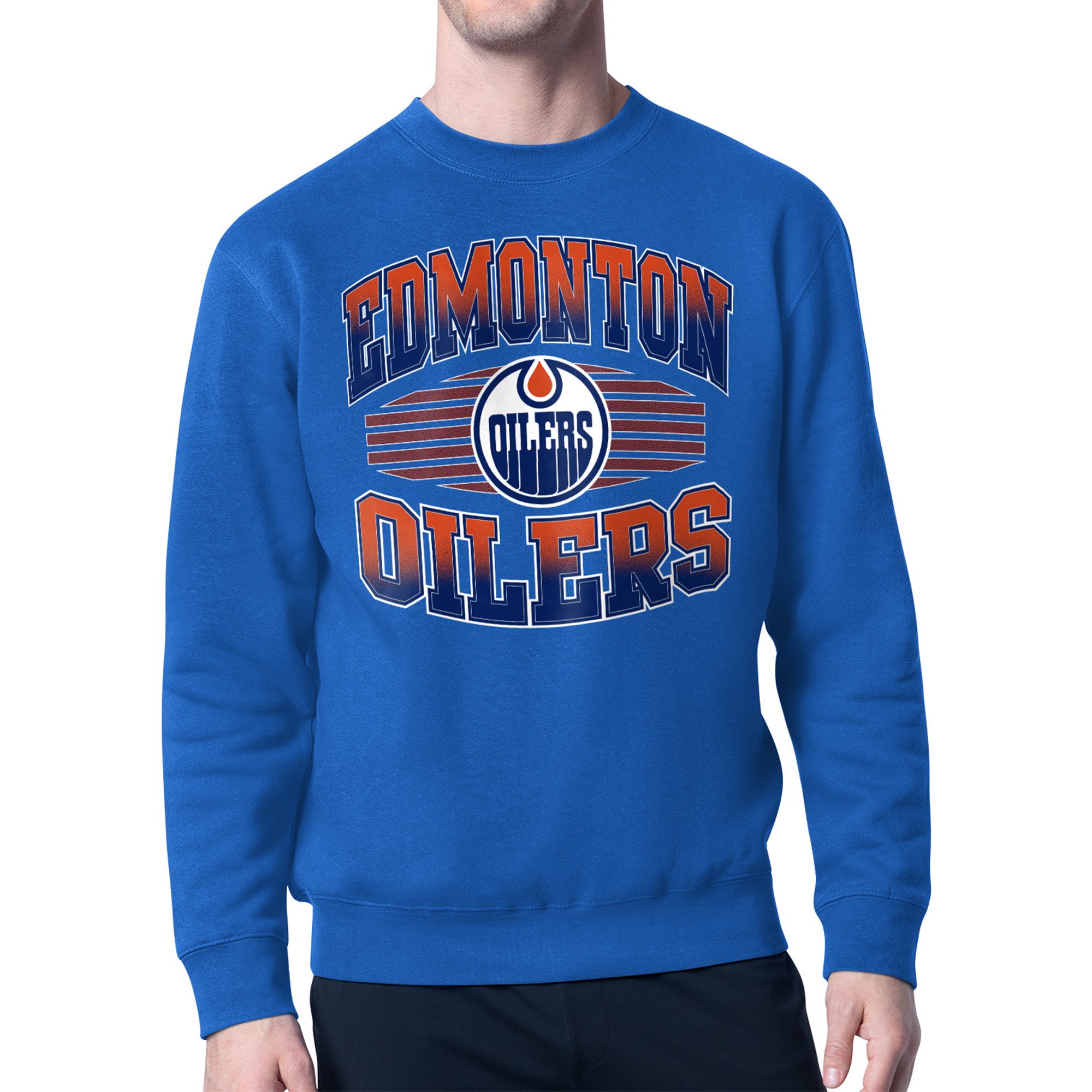 Men's Starter Royal Edmonton Oilers Team Grit Graphic Fleece Pullover Sweatshirt