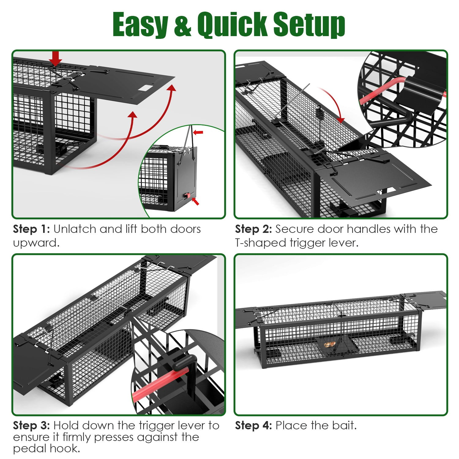 Imountek 2Pcs Humane Mouse Trap, 2-Door Galvanized Iron Rat Trap Cage Reusable for Home Garden Farm Warehouse, 15.35x4.72x3.94in