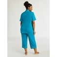 thumbnail image 3 of Joyspun Women's Knit Notch Collar Top and Capri Pants Pajama Set, 2-Piece, Sizes S to 3X, 3 of 5