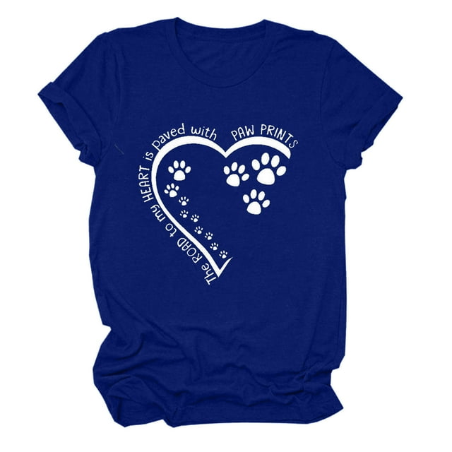 Meichang T-Shirts de la Saint-Valentin pour Femmes Hauts Mignons Imprimé Cœur Vacances Col Rond Hauts Décontractés Manches Courtes Cadeaux T-Shirts Blouses Liquidation de Printemps