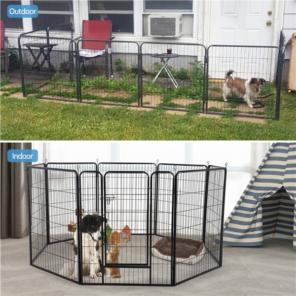 Alden Design 40"H Heavy Duty Black Iron Dog Playpen, 8 Panels