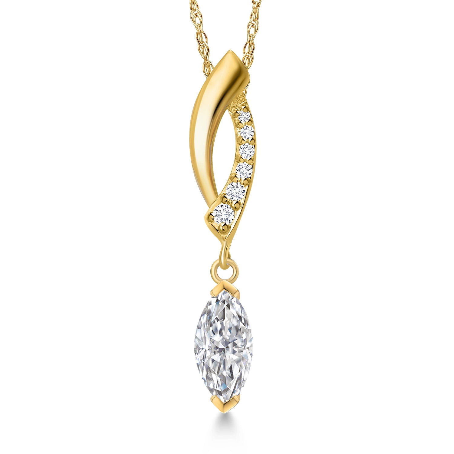 Gem Stone King 10K Yellow Gold Lab Grown Diamond Pendant Necklace for Women | 0.33 Cttw | Gemstone April Birthstone | Marquise 7X3MM | DEF Color | VVS-VS Clarity | With 18 inch Chain