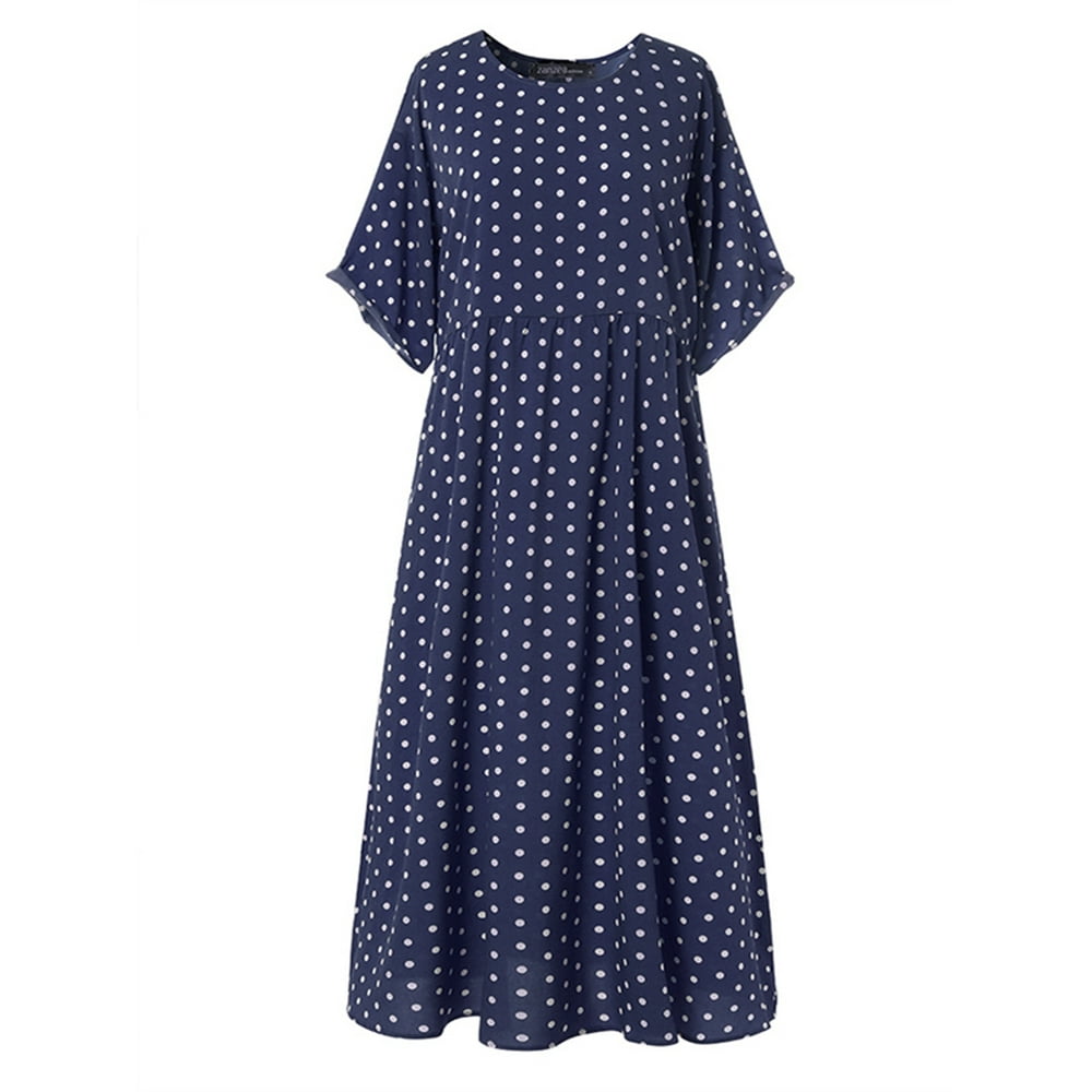 ZANZEA ZANZEA Womens Polka Dot Short Sleeve Long Dresses Baggy Kaftan