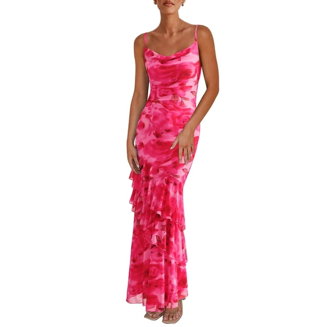 Vestido largo PRETTYGARDEN 2025 con estampado floral de verano para mujer