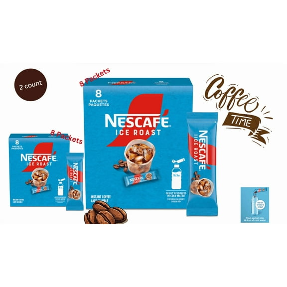 NESCAFÉ Ice Roast Instant Iced Coffee Packets, 8 Count Boxes, 2 Pack
