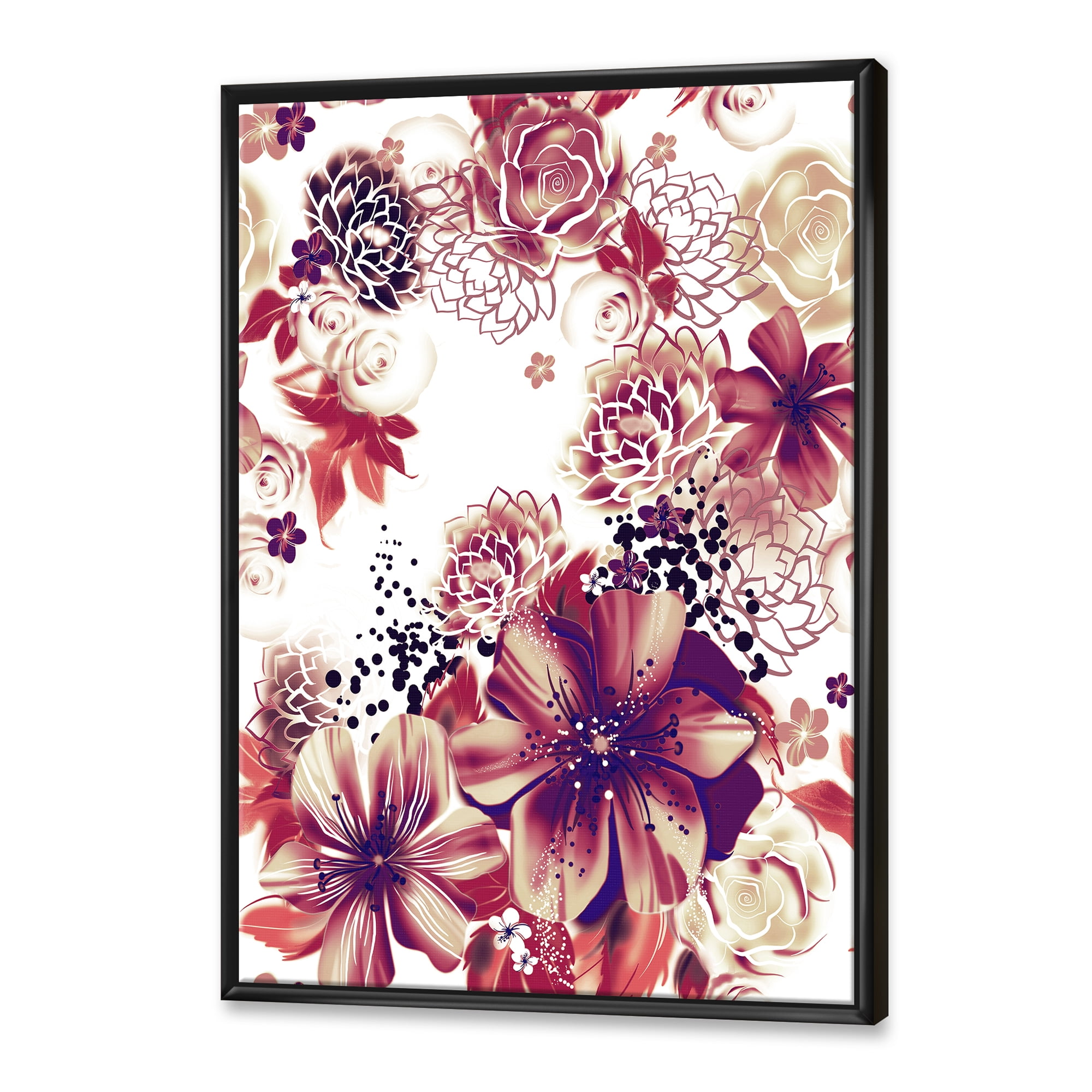 Designart 'Yellow and Pink Flowers Retro' Traditional Framed Canvas Wall Art Print