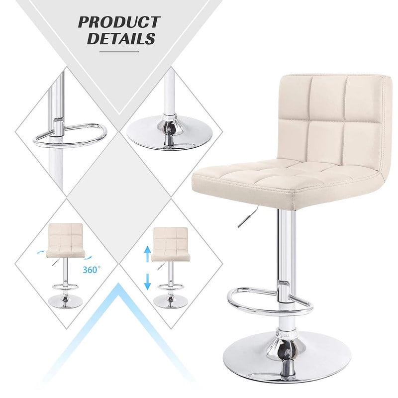Lacoo Set of 2 Bar Stools Adjustable Swivel Armless Barstools with PU Leather, Beige