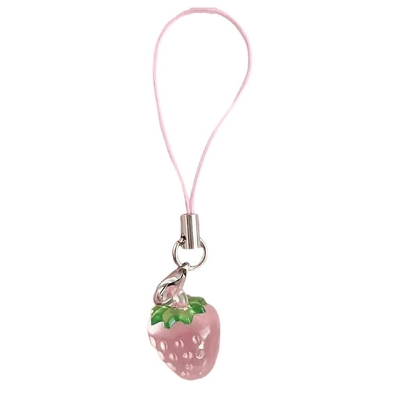 Realistic Strawberry Key Holder Resin Accessory Fruit Pendant Keychain Mobile Lanyard Accessories for Women Girls