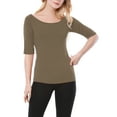 thumbnail image 5 of DARING DIVA Women's Slim Fit Pullover Boat Neck Stretchable T-Shirt S Dark Khaki, 5 of 6