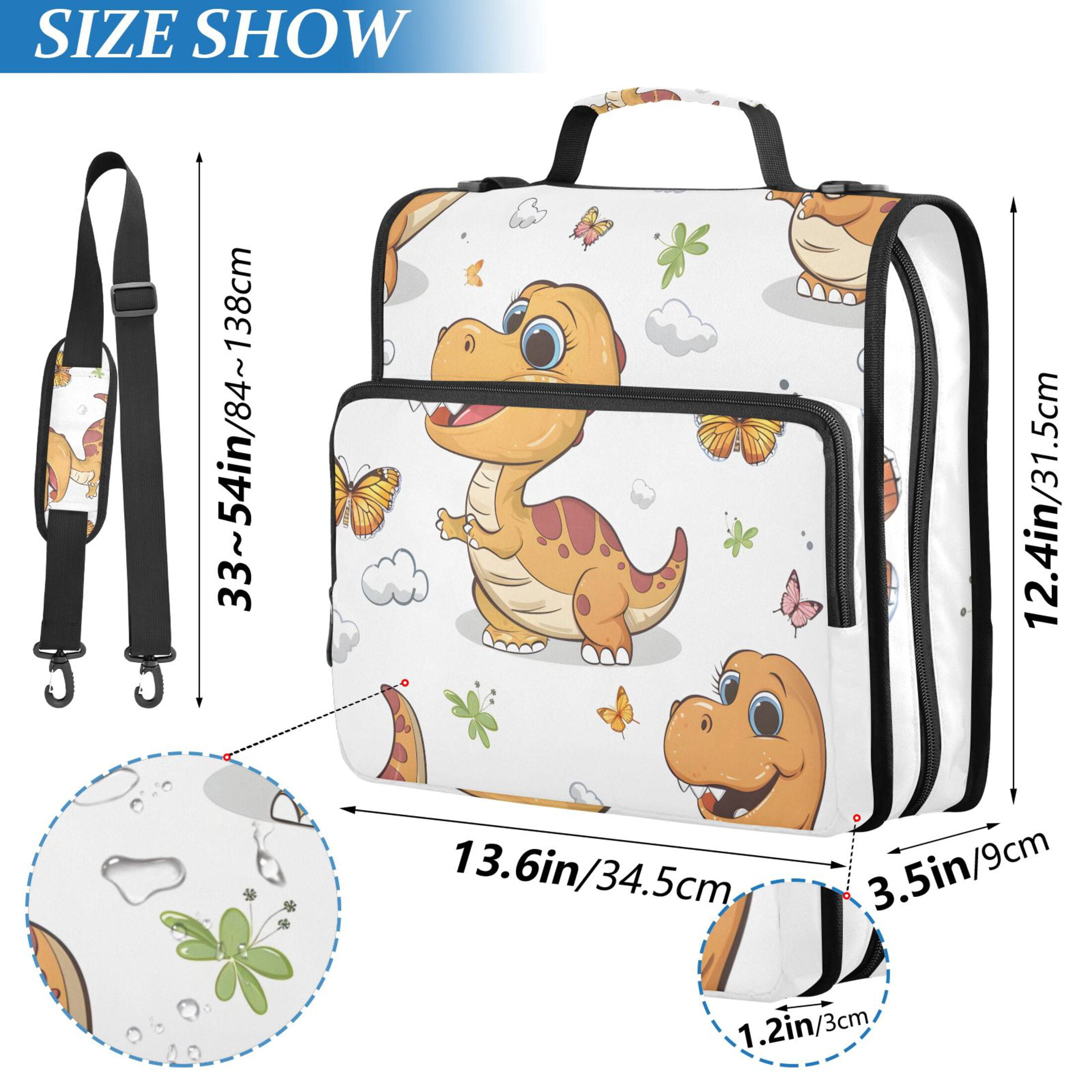 3 Ring Zipper Binder with Shoulder Strap Waterproof Trapper Keeper 2 Inch D-Ring 500 Sheets Capacity Cute Dinosaur and Butterfly