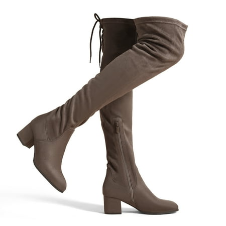 

DREAM PAIRS Women s Over The Knee Thigh High Chunky Heel Boots Long Stretch Sexy Fall Boots LAURENCE KHAKI Size 7.5