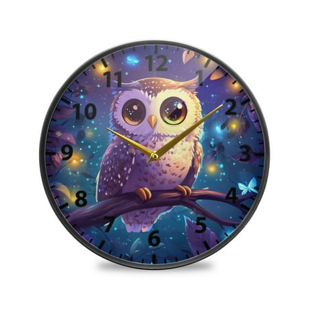 3d Cartoon Style Owl Wall Clock Modern Decor Acrylic Clock Golden Hands 9.5in