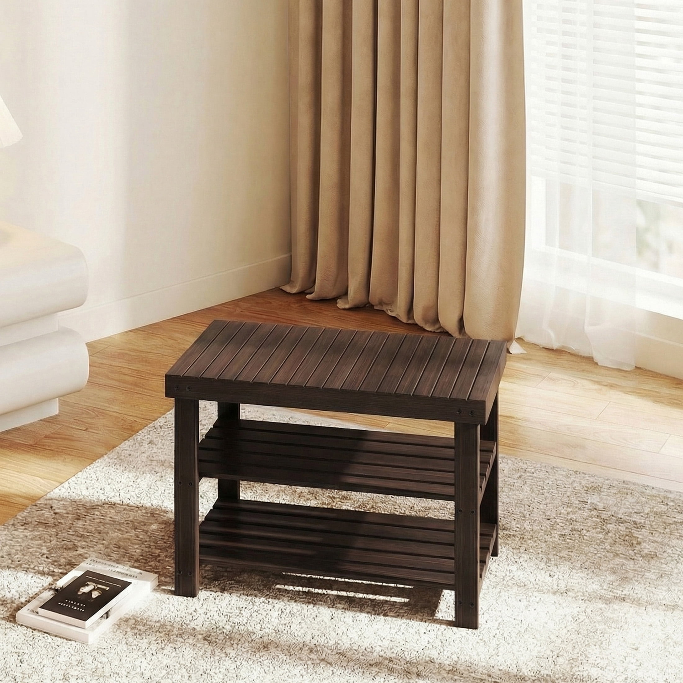 EDX 3 Tier Bamboo Shoe Rack Bench, 11.3'' x 27.6'' x 18'' Storage Seat Organizer with 286lb Capacity for Entryway,  Bedroom and Living Room,  Brown