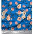 thumbnail image 1 of Soimoi Blue Silk Fabric Peach Flower Watercolor Printed Craft Fabric by The Yard 44 Inch Wide, 1 of 1