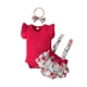 thumbnail image 1 of Body De Bebé, Conjunto De Canastilla, Monos Para Niñas Pequeñas, Moda, Estampado De Flores, Volantes, Mono De Manga Corta, Mono, Traje Con Lazo Rojo Odeerbi LM103-8545, 1 of 9