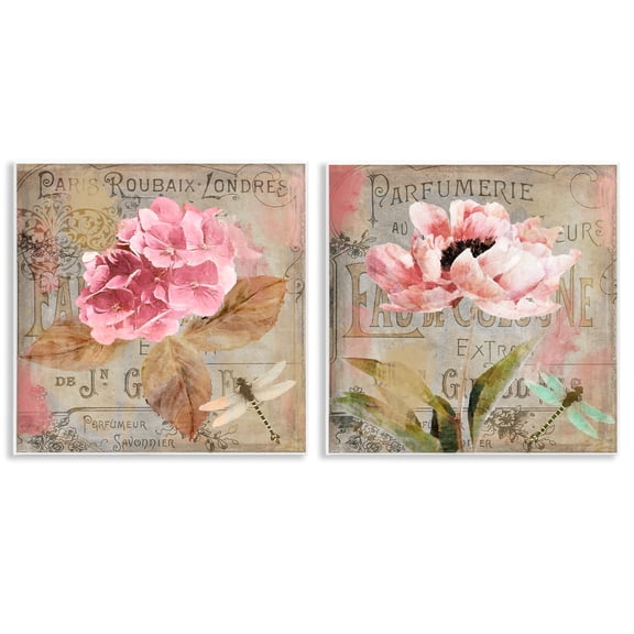 Stupell Industries Vintage Collage French Florals Floral Painting Unframed Art Print Wall Art, 12 x 12, Set of 2