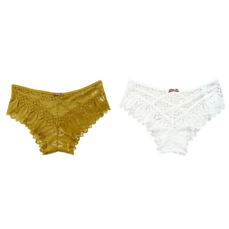 Lojoutye 2 Pack(White 1PCS & Yellow 1PCS) Multipack Big Bust for Women Panties for Women Crochet Set Shorts Lace Up Panty Sheer Dress for Women Hollow Out Underwear