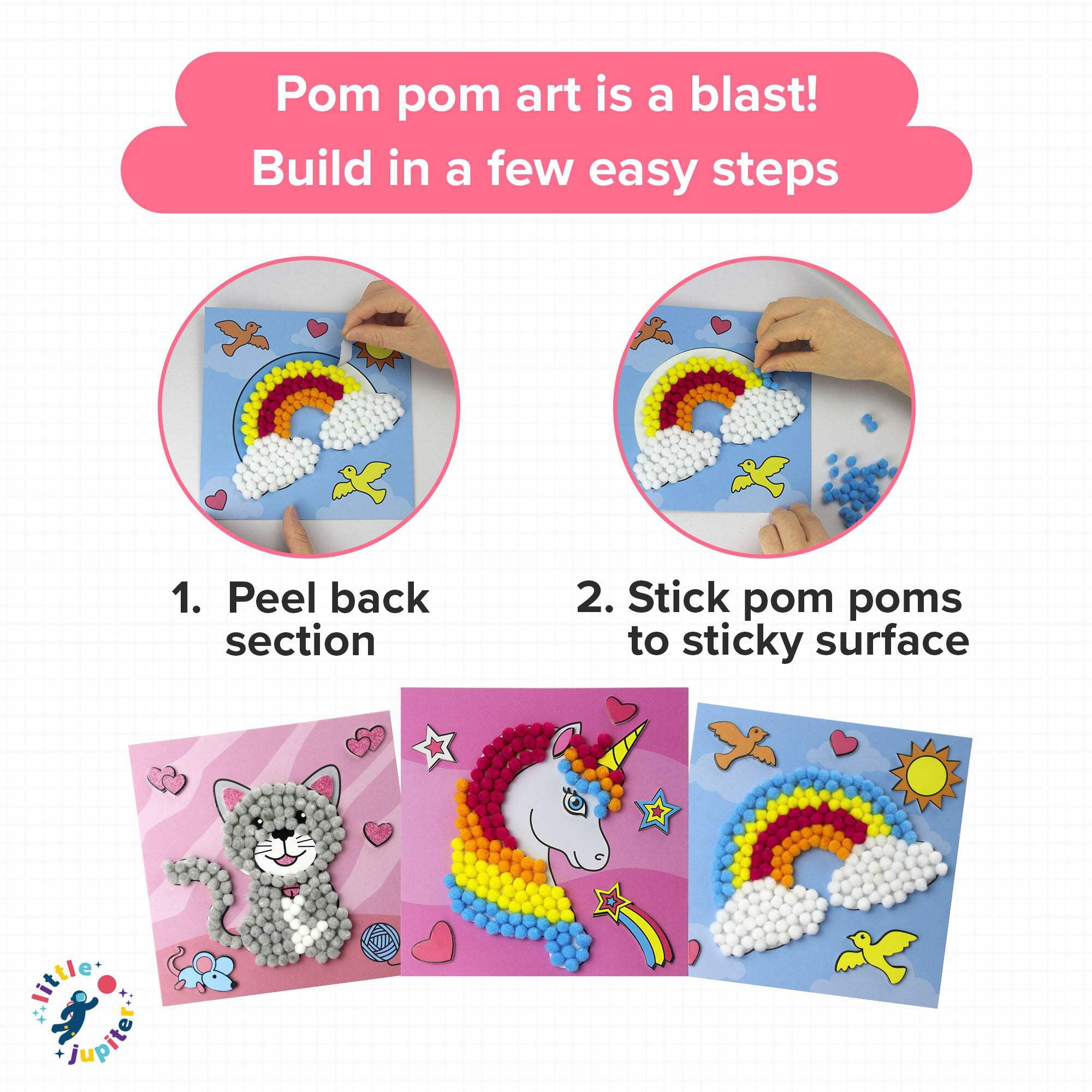 DIY Pom Pom Art - 3pcs (Unicorn, Rainbow, Cat)