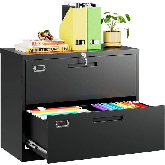 MIIIKO 2 Drawer Lateral File Cabinet with Lock, Filing Cabinet for Home Office, Easy Assemble, Metal Storage File Cabinet for Hanging Files Letter/Legal/F4/A4 Size