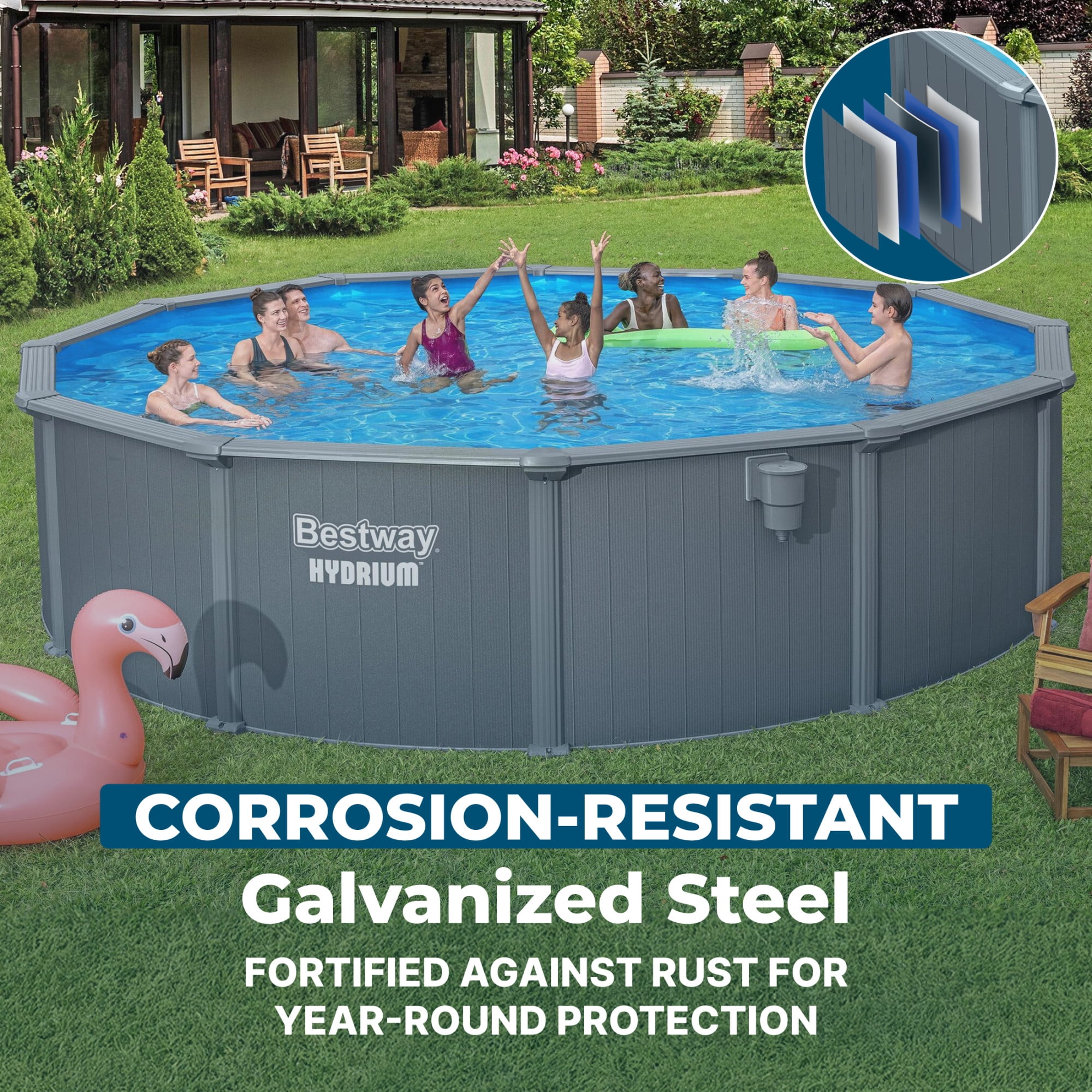 Bestway Hydrium 18' x 52" Steel Side Wall Above Ground Pool w/ Sand Pump & Accessories